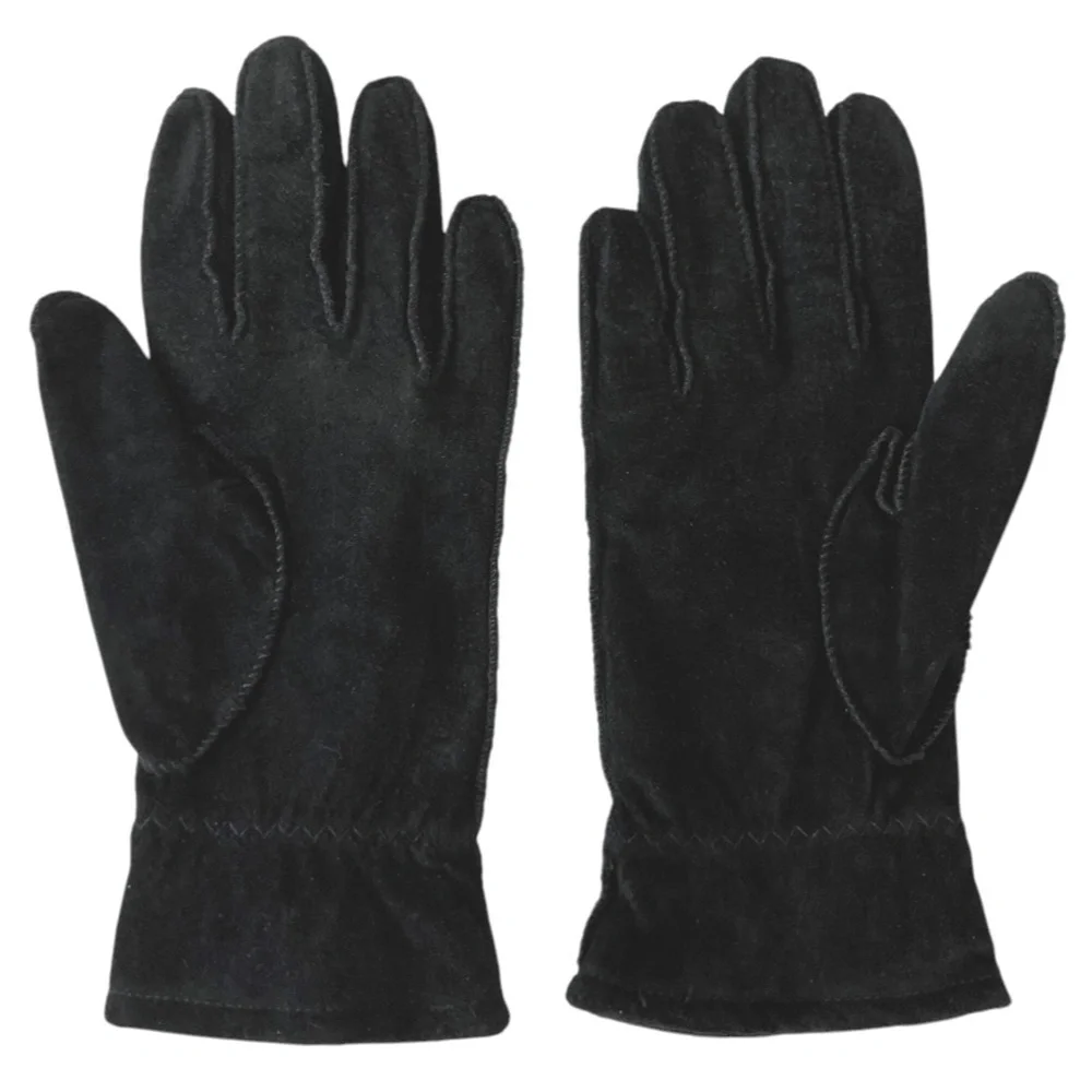 Genuine Pig Suede Gloves Black Outdoors Driving Wind Resistant